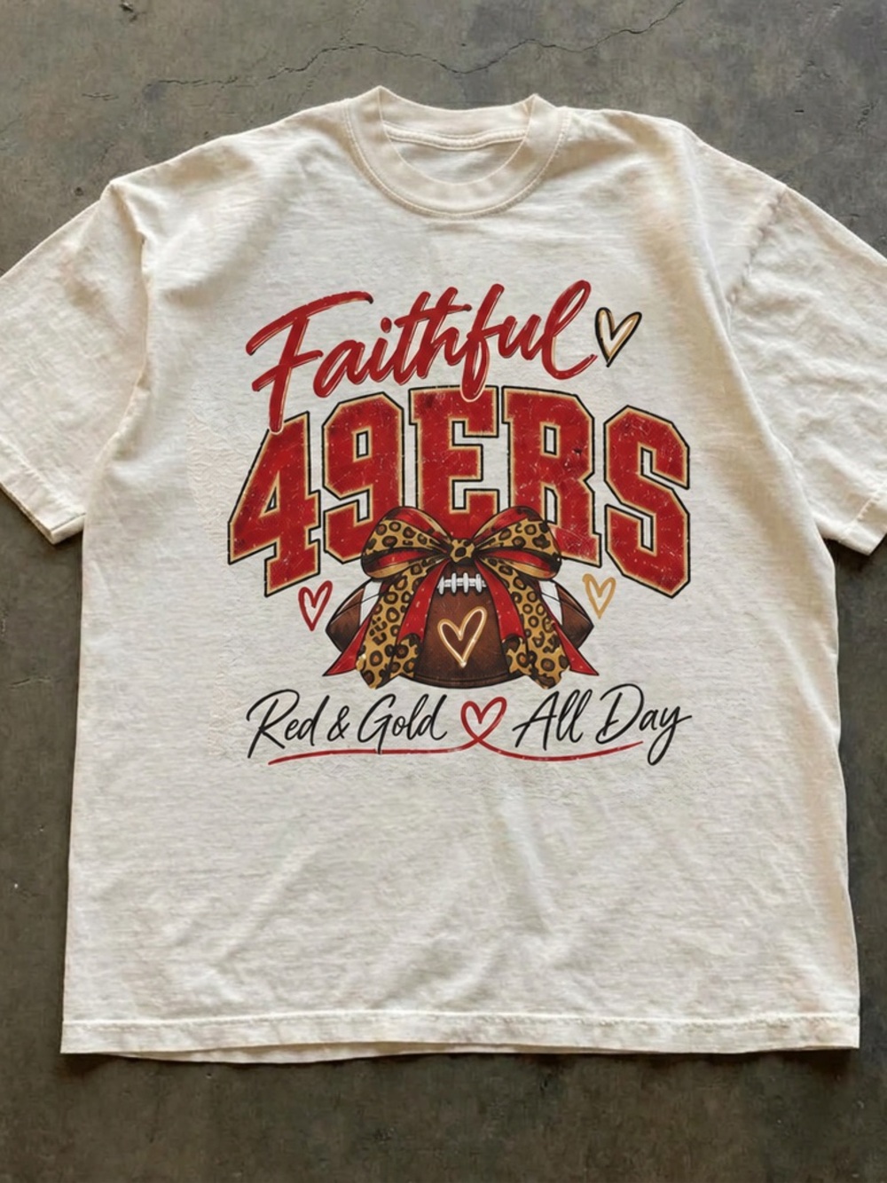 Faithful 49ers Red & Gold Shirt, Football Graphic Tee - Off White Unisex